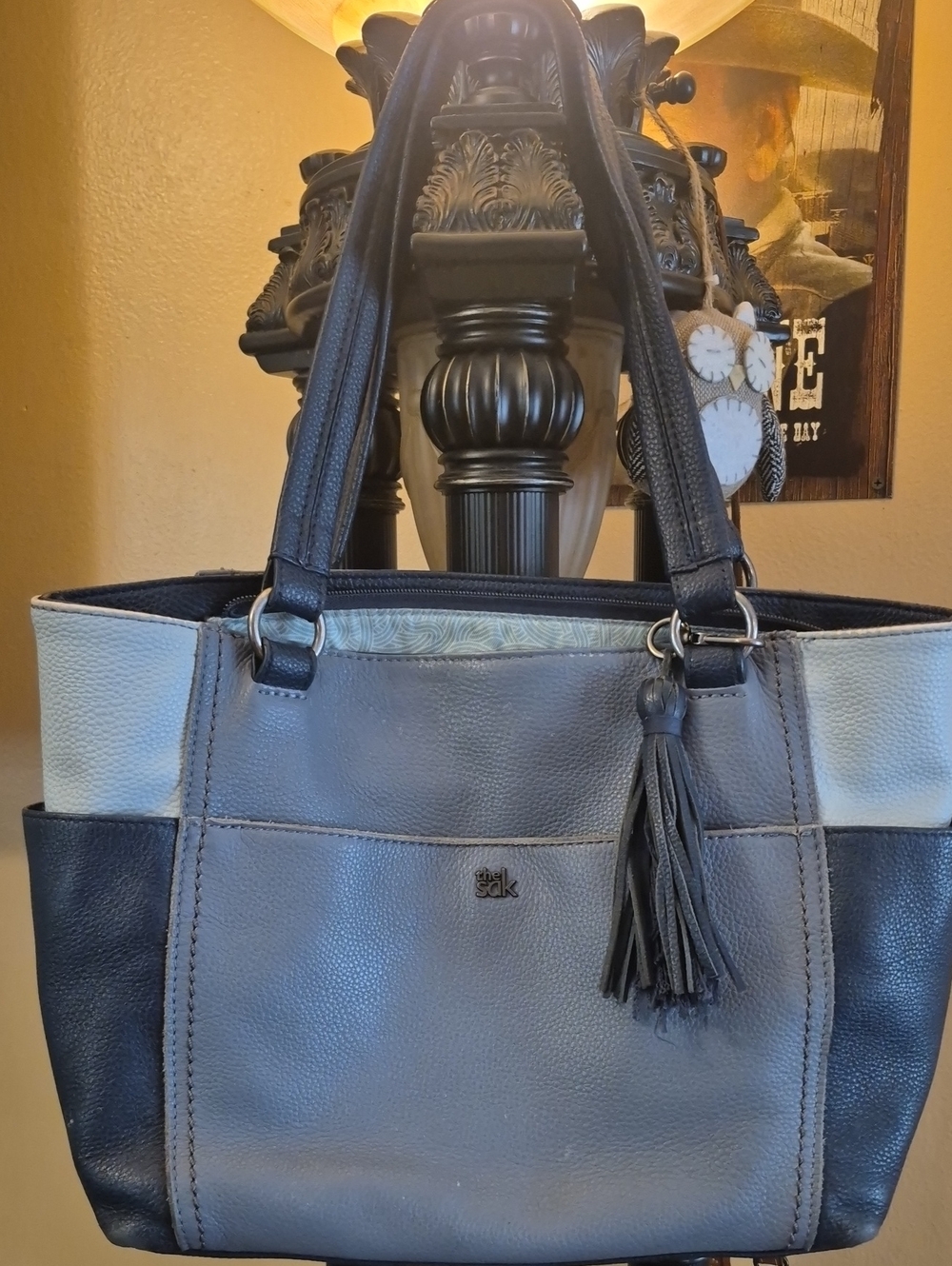 The Sak Blue Patchwork Style Leather Purse Good Used Condition  Boho Soft